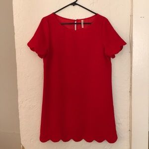 Red Scalloped Shift Dress - Medium